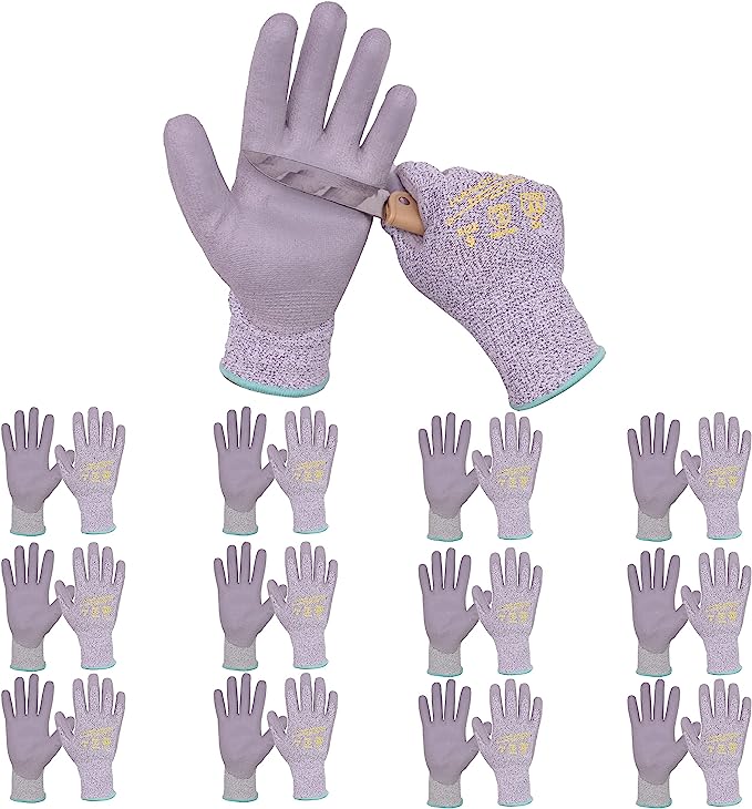 cut resistant gardening gloves Handlandy Work Gardening Glove PU Coated Cut Resistant 1083 (12 Pairs)