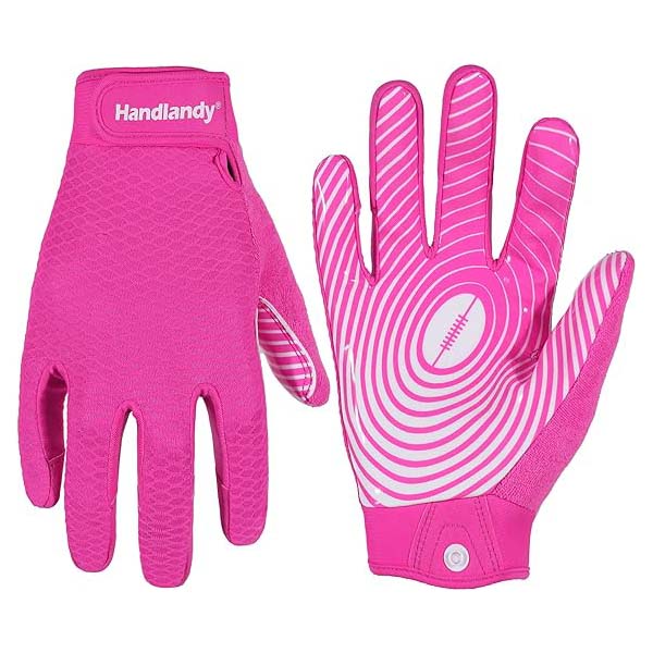 rosa football handschuhe HANDLANDY Football Gloves Men, Sticky Wide Receiver Grip Gloves, Hot Pink Stretch Fit Football Gloves Adult S756 S