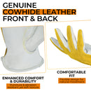 HANDLANDY Leather Work Gloves for Men & Women, Reinforced Durable Garden Gloves, Cowhide Working Glove for Gardening, Landscaping, Yard Work & Driving 1211/12123