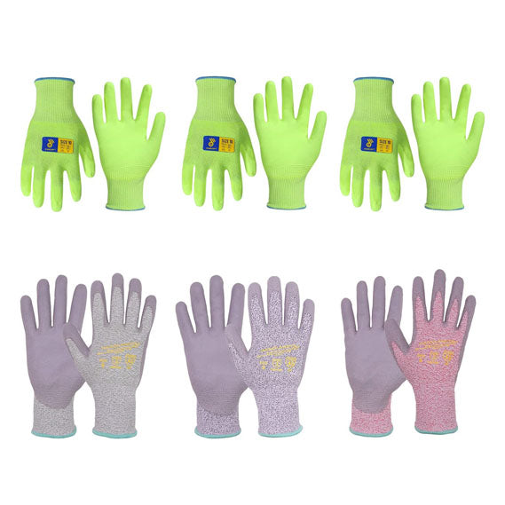 Handlandy Bundle: 3 Pairs ANSI Level 5 with 6 Pairs ANSI Level 3 Cut Resistant Gloves, PU Coated Work Gloves Gardening Gloves