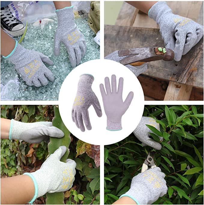 Handlandy Bundle: 3 Pairs ANSI Level 5 with 6 Pairs ANSI Level 3 Cut Resistant Gloves, PU Coated Work Gloves Gardening Gloves