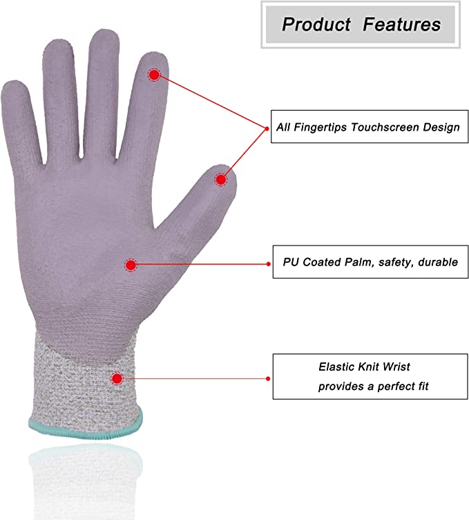 Handlandy Bundle: 3 Pairs ANSI Level 5 with 6 Pairs ANSI Level 3 Cut Resistant Gloves, PU Coated Work Gloves Gardening Gloves