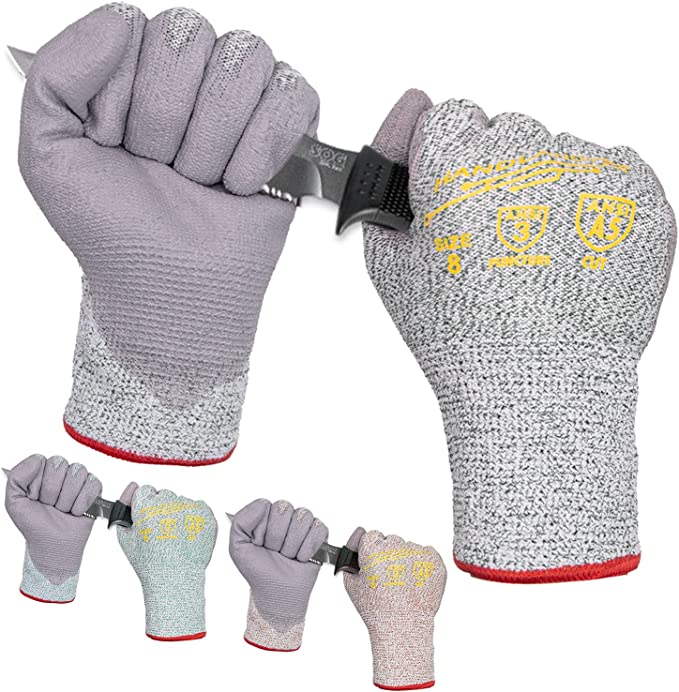 Handlandy Bundle: 3 Pairs ANSI Level 5 with 6 Pairs ANSI Level 3 Cut Resistant Gloves, PU Coated Work Gloves Gardening Gloves