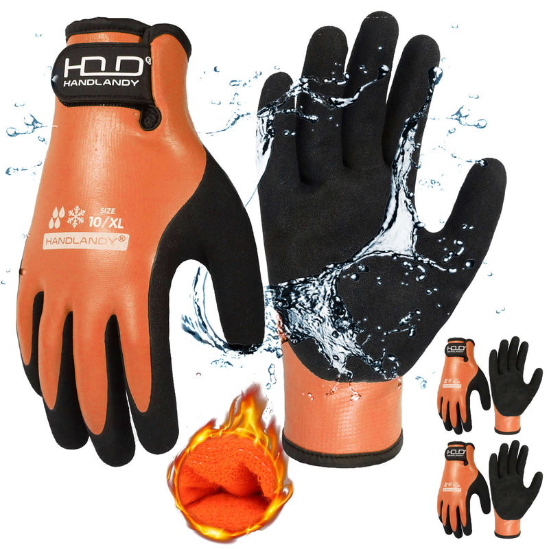 HANDLANDY Waterproof Work Gloves for Cold Weather, Insulated Winter Freezer Work Gloves with Grip for Men Women 2 Pairs 11175/11176