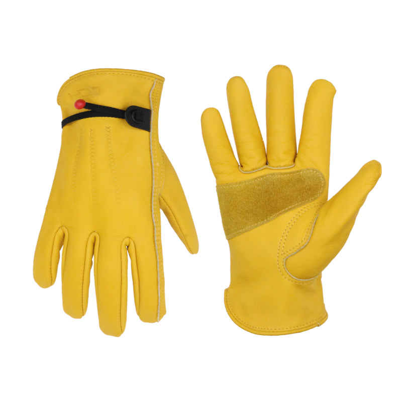 HANDLANDY Bundle: 2 Pairs Cowhide Leather Work Gloves with 1 Pairs Long Gardening Gloves