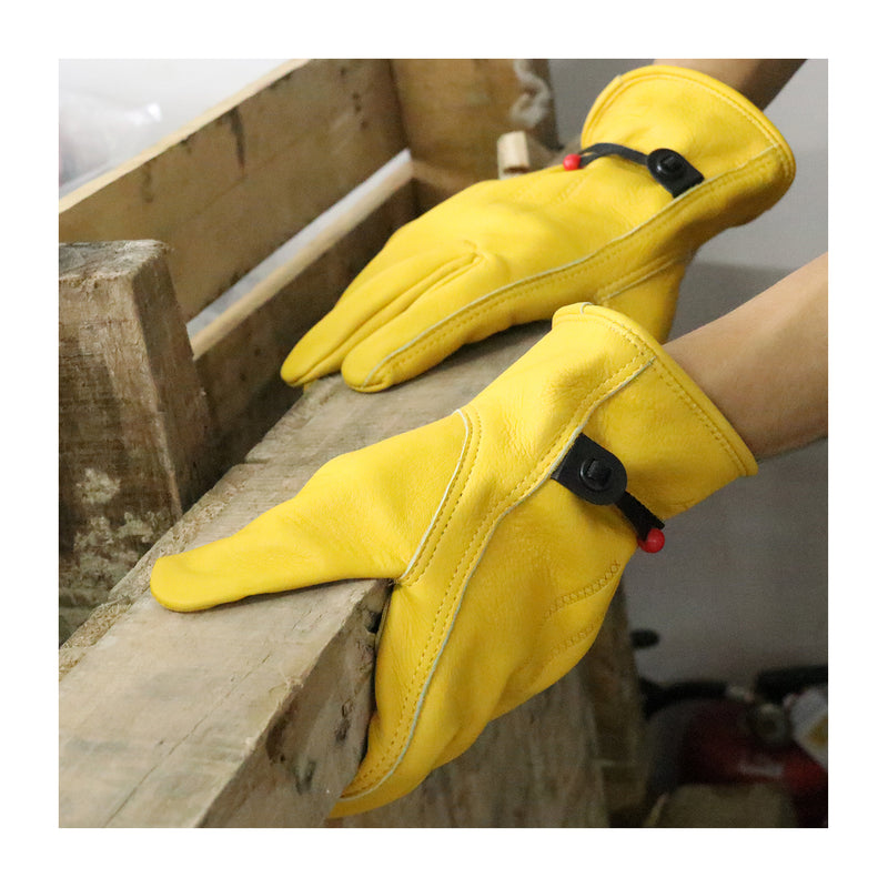 HANDLANDY Bundle: 2 Pairs Cowhide Leather Work Gloves with 1 Pairs Silicone Grip Work Gloves