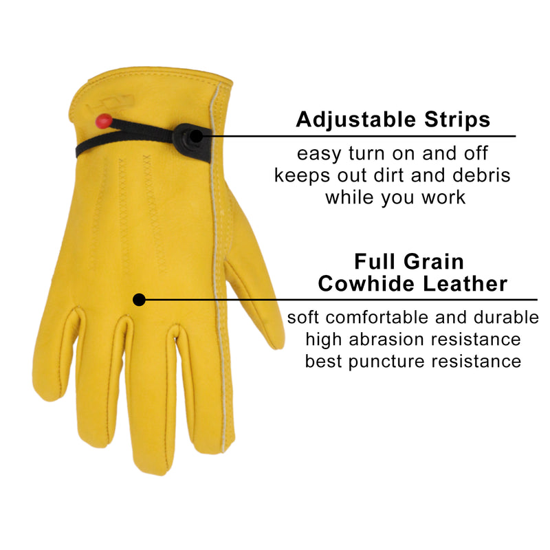 HANDLANDY Bundle - 2 Pairs Cowhide Leather Work Gloves  with 1 Pairs Heavy Duty Work Gloves