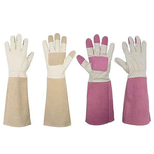 Handlandy Bundle - 2 Pairs: Rose Pruning Long Gardening Gloves, Thorn Proof Gauntlet Pigskin Leather Gloves