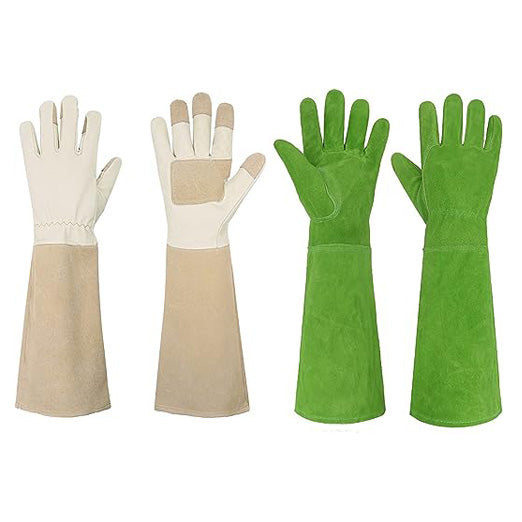 Handlandy Bundle - 2 Pairs: Rose Pruning Long Gardening Gloves, Ladies Thorn Proof Gauntlet Cowhide Leather Gloves