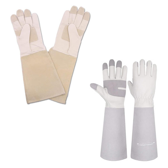 HANDLANDY Bundle: 2 Pairs Long Sleeve Leather Gardening Gloves, Gardening Gloves for Women