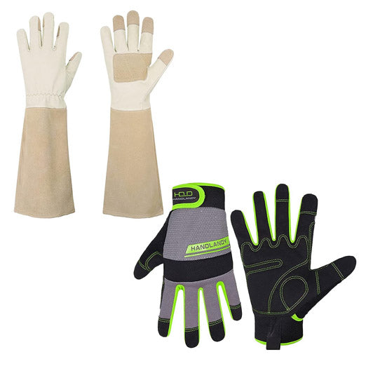 Handlandy Bundle - 2 Pairs: Rose Pruning Long Gardening Gloves, Mechanic Working Touch Screen Yard Work Gloves