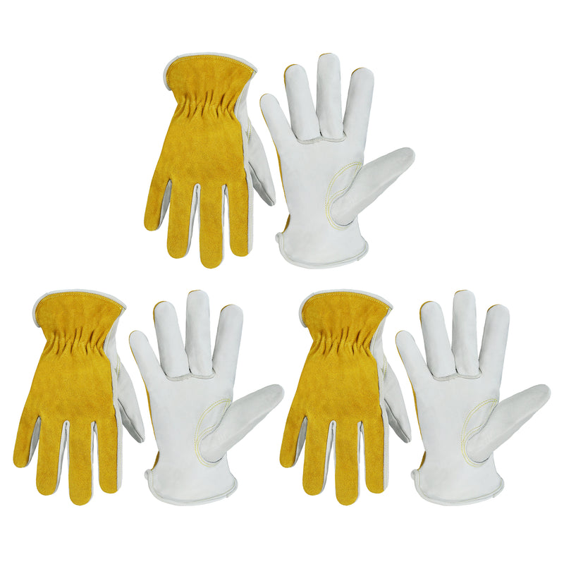 HANDLANDY Leather Work Gloves for Men & Women, Reinforced Durable Garden Gloves, Cowhide Working Glove for Gardening, Landscaping, Yard Work & Driving 1211/12123