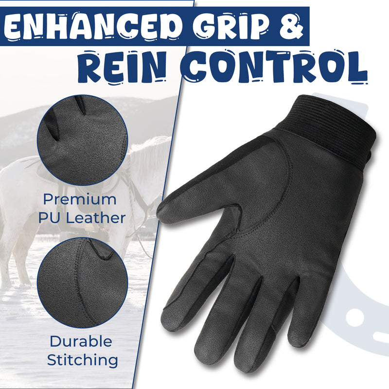 HANDALNDY Kids Equestrian Horse Riding Gloves Durable Comfortable Grip for Young Riders Girls Boys 6341 Black S