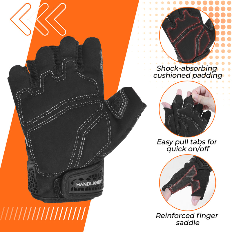 HANDLANDY  Fingerless Work Gloves for Men, Half Finger Working Glove Grip Shock-Absorbing Breathable Uwrist TPR Anti-collision Gloves for Mens & Women6355