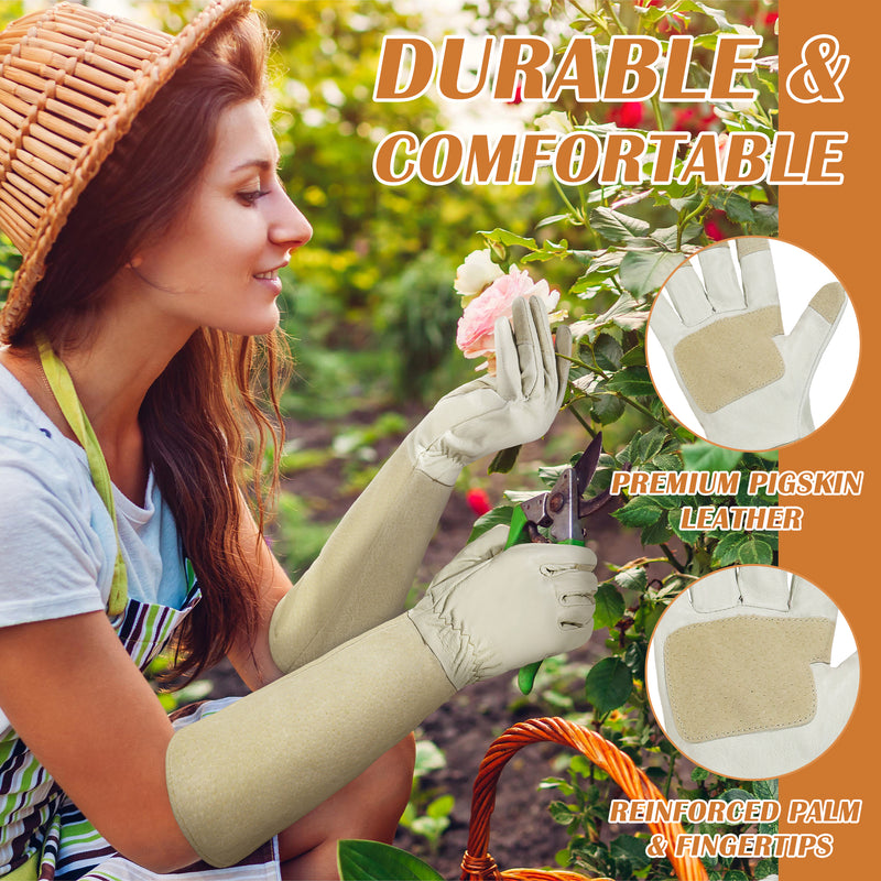 HANDLANDY Pruning Gloves Long for Men & Women, Pigskin Leather Ros