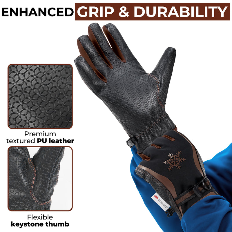 HANDLANDY Winter Work Gloves for Men Women, 3M Thinsulate Insulated, Waterproof Thermal Touchscreen Warm Grip Gloves for Cold Weather, Skiing, Snowboarding, Hiking 8040