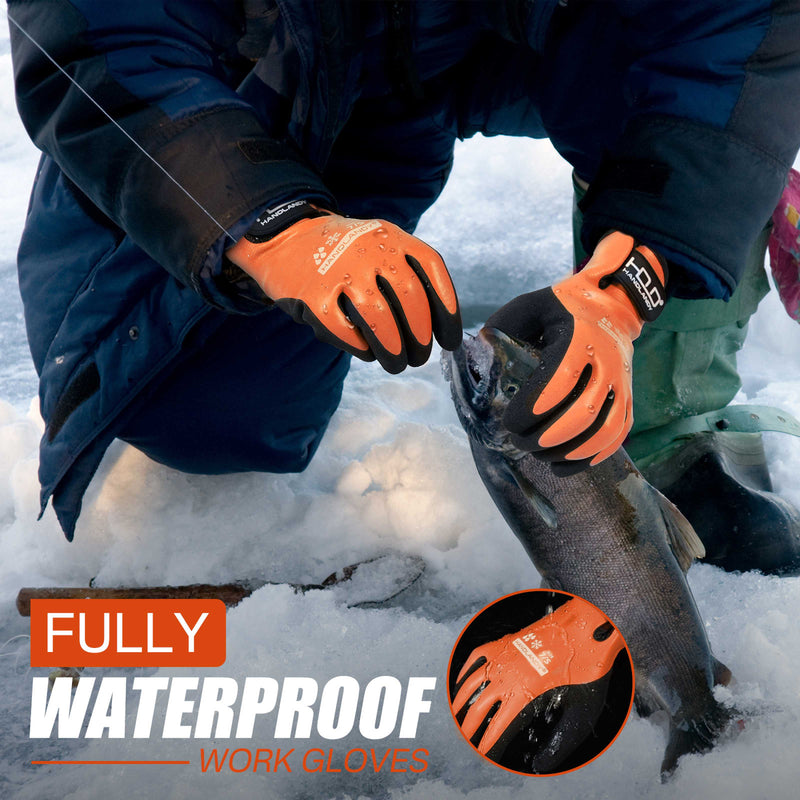 HANDLANDY Waterproof Work Gloves for Cold Weather, Insulated Winter Freezer Work Gloves with Grip for Men Women 2 Pairs 11175/11176