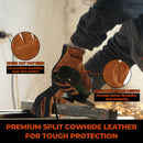 HANDLANDY Leather Work Gloves for Men and Women, Utility Tough Cowhide Glove for Gardening 12121