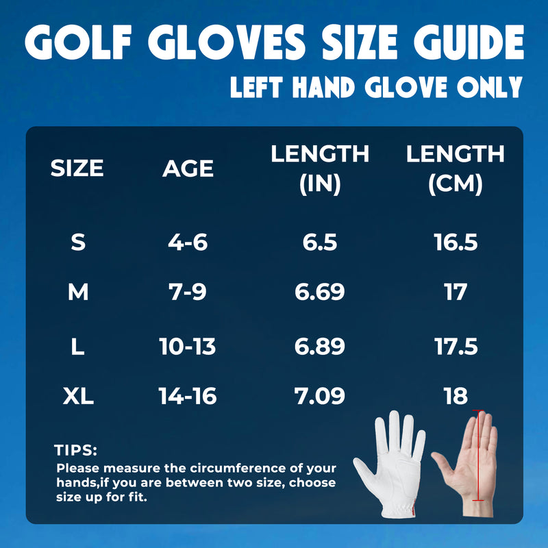 HANDLANDY Golf Gloves for Kids Boys and Girls,  Left Hand, Breathable Comfort Gloves Gift for Youth Toddler Junior S799L