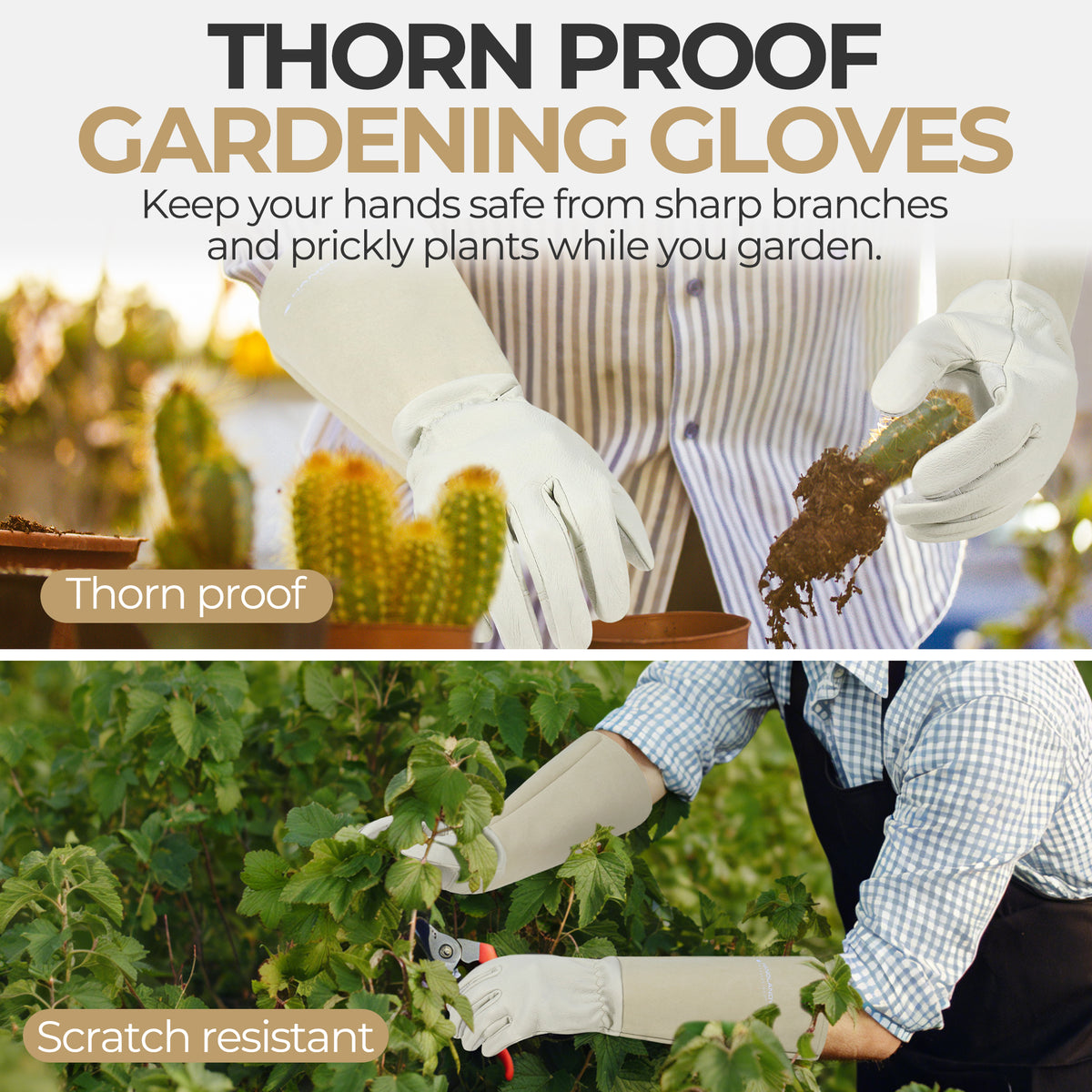 Handlandy Men Women Gardening Gloves Breath Pigskin Leather Long 5067（