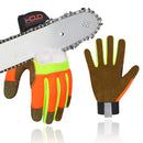 HANDLANDY Chainsaw Gloves, 12-Layer Saw Protection for Left Hand, Hi-Vis Leather Mechanic Yard Work Gloves with Touchscreen for Men 6366