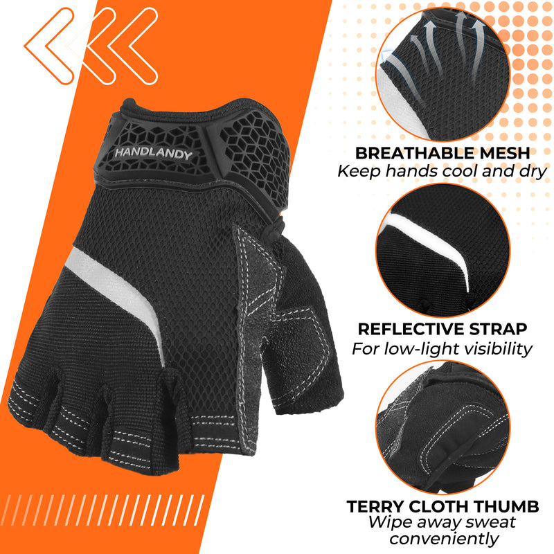 HANDLANDY  Fingerless Work Gloves for Men, Half Finger Working Glove Grip Shock-Absorbing Breathable Uwrist TPR Anti-collision Gloves for Mens & Women6355