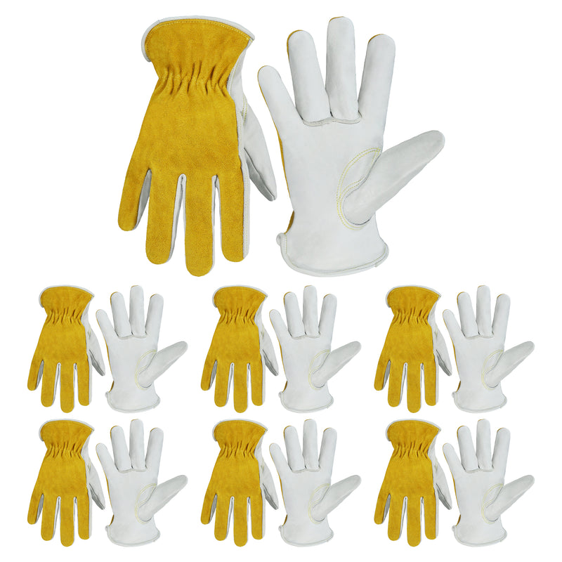 HANDLANDY Leather Work Gloves for Men & Women, Reinforced Durable Garden Gloves, Cowhide Working Glove for Gardening, Landscaping, Yard Work & Driving 1211/12123