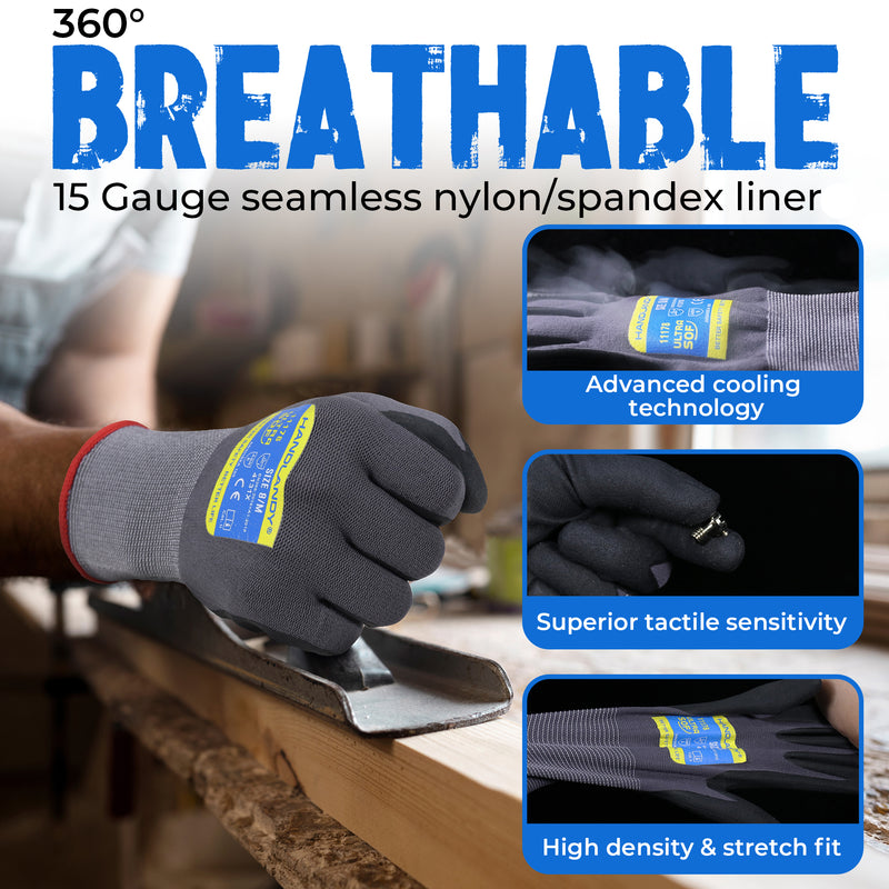 HANDLANDY 6/12/24 Pairs Safety Work Gloves with MicroFoam Nitrile Coated - Breathable Nylon Gloves with Grip for Men & Womem 11178