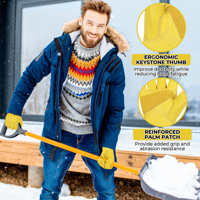 HANDLANDY Winter Water Repellent Insulated Leather Work Gloves 12107 12110