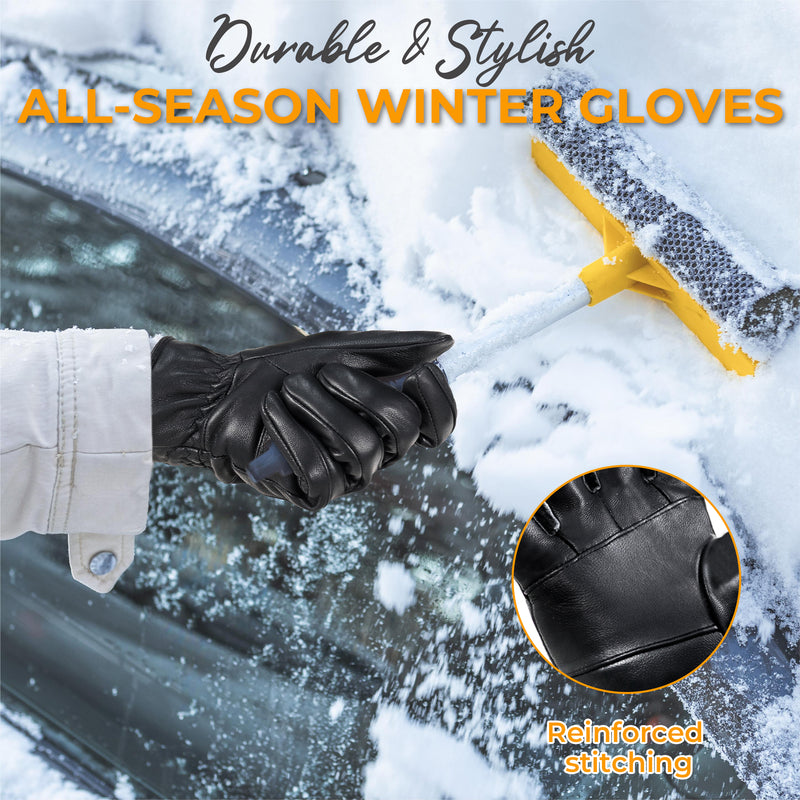 HANDLANDY Genuine Sheepskin Leather Gloves for Men Winter Driving Warm Thermal Wrist Gloves Fleece Lining for Cold Weather 804950