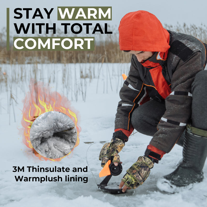 HANDLANDY Cold Winter Weather Fishing Gloves for Men and Women,Fingerless Gloves Convertible Flip Top Mittens 833