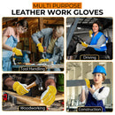 HANDLANDY Leather Work Gloves for Men & Women, Reinforced Durable Garden Gloves, Cowhide Working Glove for Gardening, Landscaping, Yard Work & Driving 1211/12123