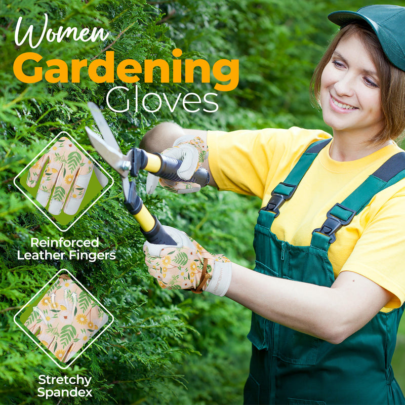 best ladies gardening gloves HANDLANDY Gardening Gloves for Women, Breathable Ladies Leather Garden Yard Gloves Best Gift for Gardeners 6298/5191/5216 L / White