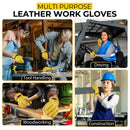 HANDLANDY Leather Work Gloves for Men & Women, Reinforced Durable Garden Gloves, Cowhide Working Glove for Gardening, Landscaping, Yard Work & Driving 1211/12123