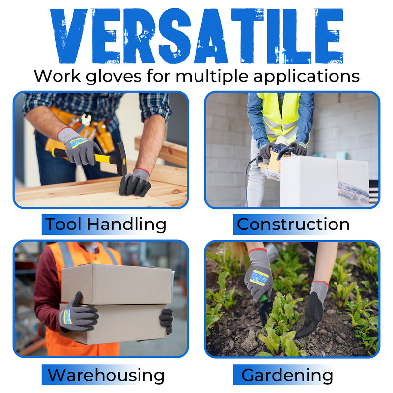 HANDLANDY 6/12/24 Pairs Safety Work Gloves with MicroFoam Nitrile Coated - Breathable Nylon Gloves with Grip for Men & Womem 11178