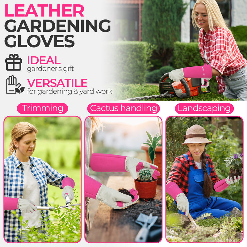 cactus gardening gloves HANDLANDY Pruning Gloves Long for Men & Women, Pigskin Leather Ros
