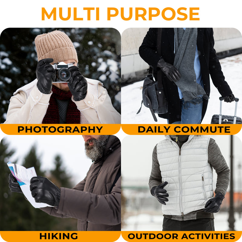 HANDLANDY Genuine Sheepskin Leather Gloves for Men Winter Driving Warm Thermal Wrist Gloves Fleece Lining for Cold Weather 804950