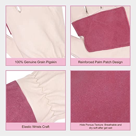 Handlandy Bundle - 2 Pairs: Rose Pruning Long Gardening Gloves, Thorn Proof Gauntlet Pigskin Leather Gloves