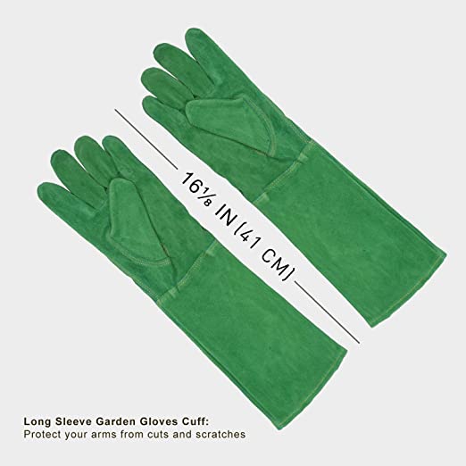 Handlandy Bundle - 2 Pairs: Rose Pruning Long Gardening Gloves, Ladies Thorn Proof Gauntlet Cowhide Leather Gloves