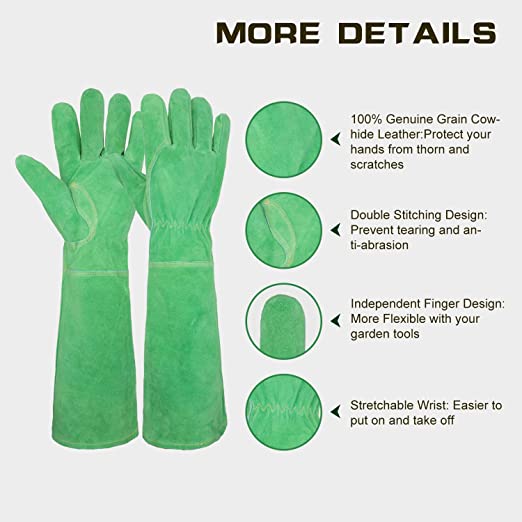 Handlandy Bundle - 2 Pairs: Rose Pruning Long Gardening Gloves, Ladies Thorn Proof Gauntlet Cowhide Leather Gloves