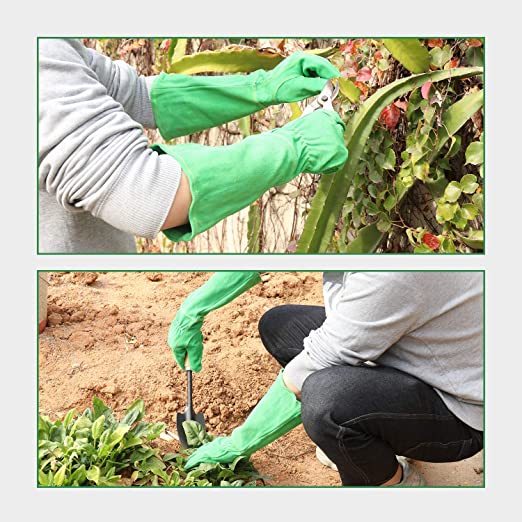 Handlandy Bundle - 2 Pairs: Rose Pruning Long Gardening Gloves, Ladies Thorn Proof Gauntlet Cowhide Leather Gloves