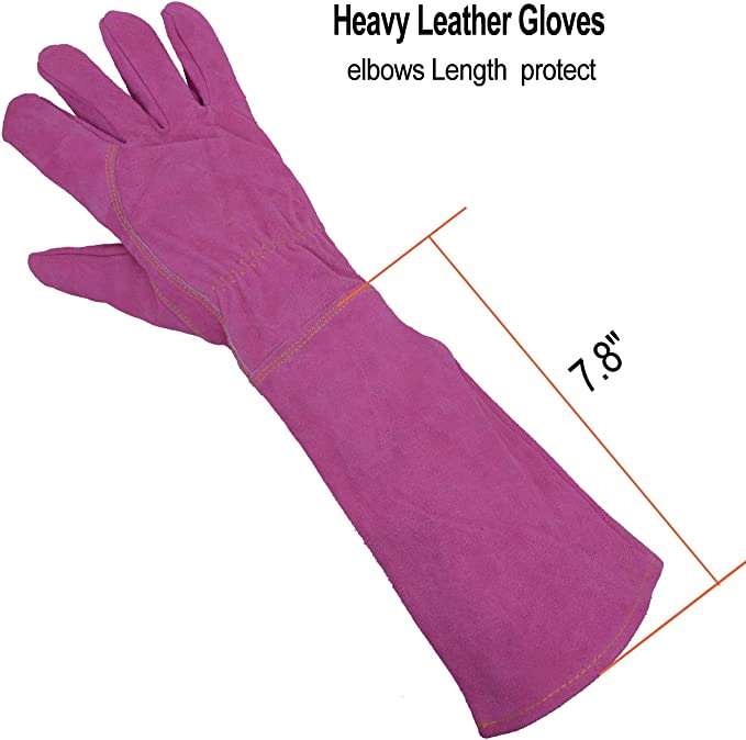 Handlandy Bundle - 2 Pairs of Pruning Gloves Long & Ladies Leather Gardening Gloves, Thorn Proof Gauntlet Gloves