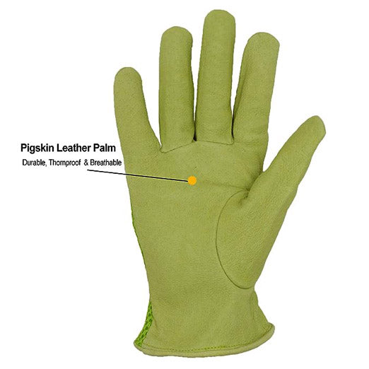 Handlandy Bundle - 2 Pairs of Pigskin Leather Rose Pruning Gloves & Leather Gardening Gloves for Women, Breathable and Flexible Yard Working Gloves