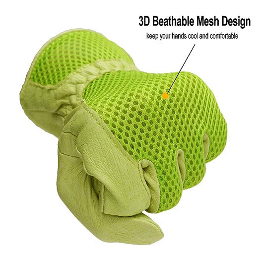 Handlandy Bundle - 2 Pairs: Rose Pruning Long Gardening Gloves, Ladies 3D Mesh Pigskin Yard Work Leather Gloves