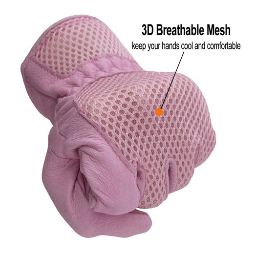 Handlandy Bundle - 2 Pairs: Beige Rose Pruning Long Gardening Gloves, Pink Ladies 3D Mesh Pigskin Yard Work Leather Gloves
