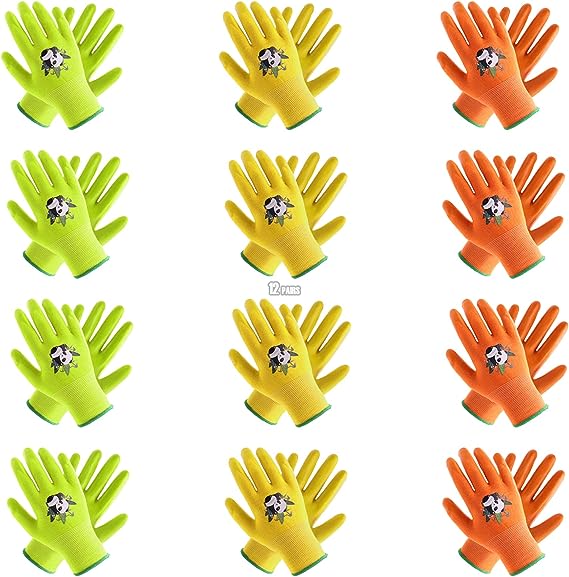 Handlandy Children Gardening Gloves with Rubber Coated Palm 51404142 (3/6/12 Pairs)