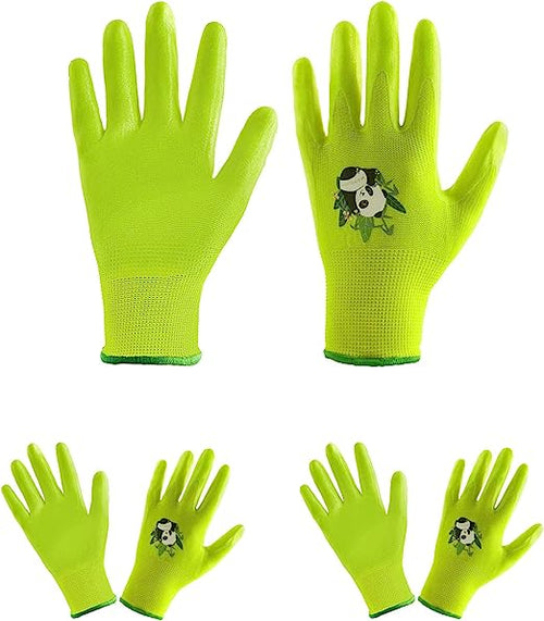 Handlandy Children Gardening Gloves with Rubber Coated Palm 51404142 (3/6/12 Pairs) Size 5 / Green / 4 Packs(12 Pairs)