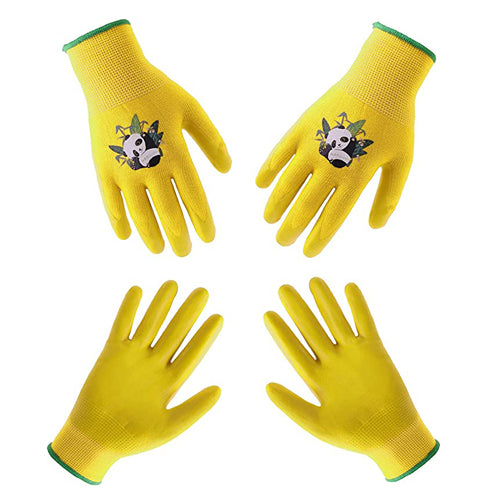 childrens gardening gloves bulk HANDLANDY Wholesale Kids Gardening Gloves Latex Free Nitrile Coated 51404142 (120 Pairs) Yellow / Size 5(age9-10) / 1 CTN(120 Pairs)