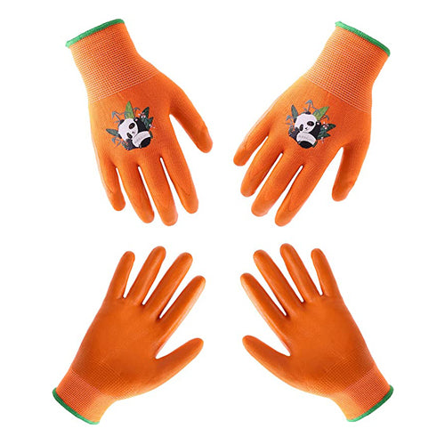 childrens gardening gloves bulk HANDLANDY Wholesale Kids Gardening Gloves Latex Free Nitrile Coated 51404142 (120 Pairs) Orange / Size 6(age11-13) / 1 CTN(120 Pairs)