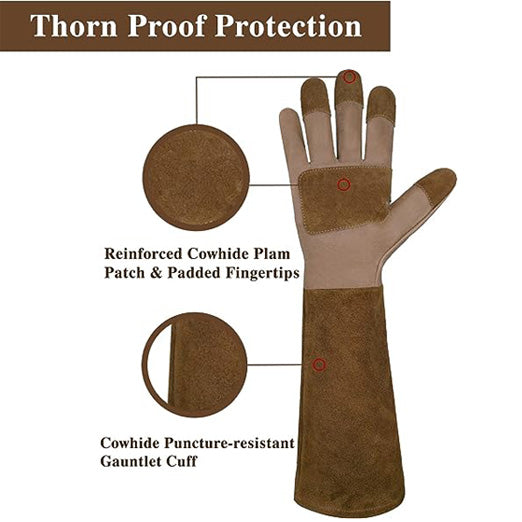 HandlandyBundle - 2 Pairs of Pruning Gloves Long for Men & Women, Pigskin Leather Rose Gardening Gloves, Breathable & Durability Gauntlet Gloves